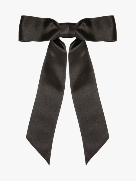 Jennifer Behr Virginia Bow Barrette black satin bow barrette on light gray background